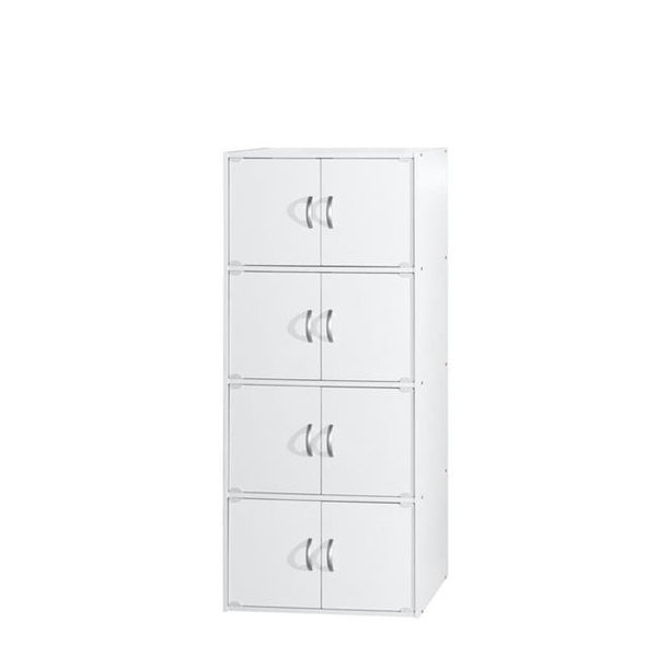 Hodedah Hodedah HID44 WHITE 54.3 x 15.5 x 23.4 in. 4-Shelf & 8-Door Bookcase Cabinet; White HID44 WHITE
